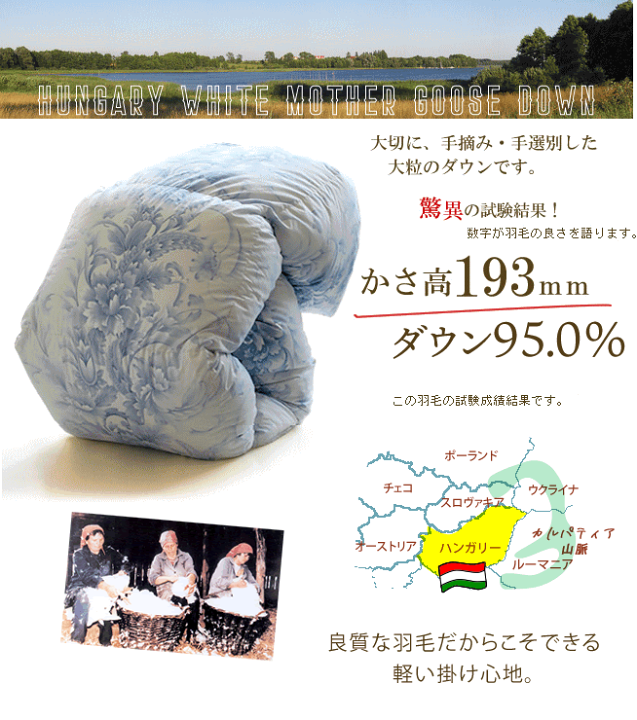 羽毛布団 シングル ハンガリー産ホワイトマザーグース プレミアムゴールド 日本製 楽天市場】羽毛合い掛け布団 ハンガリー産 ホワイトマザーグース