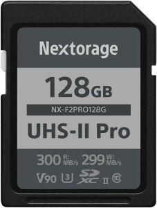 Nextorage 日本メーカー UHS-II V90 128GB SDXC SDカード 最大読出し速度300MB/s 最大書込み速度299MB/s 高性能pSLCフラッシュメモリ搭載 高速連写 4K/8K録画 F2PROシリーズ NX-F2PRO128