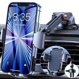 スマホホルダー 車 ACMEZING 車載ホルダー【業界改良3段クリップ式+3軸機械式伸縮アーム】 車 スマホスタンド カー用品 携帯ホルダー 車 エアコン吹き出し口＆超強力真空吸盤兼用2in1 片手操