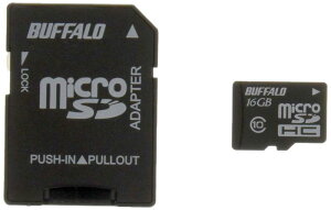 BUFFALO Class10 microSDHC�J�[�h SD�ϊ��A�_�v�^�[ 16GB RMSD-16GC10AB