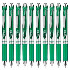 ぺんてる ボールペン ゲルインキ エナージェル ノック式 0.5mm シルバー軸 BLN75Z-D グリーン 10本