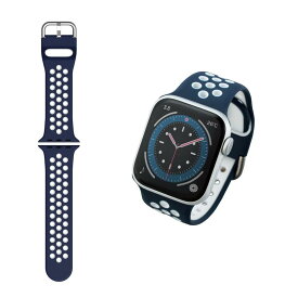 エレコム Apple Watch (アップルウォッチ) バンド 41mm 40mm 38mm [Apple Watch 8 7 SE2 SE 6 5 4 3 2 1 対応] シリコン アクティブタイプ 通気穴 ネイビー×ホワイト AW-40BDSCNNV