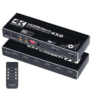 ELEVIEW HDMI �}�g���b�N�X �Z���N�^�[ 4����2�o�� 4K 60Hz�Ή� ���������@�\�t�� ���f�W�^��/3.5mm�I�[�f�B�I�o�� PS5/PS4/Nintendo Switch�Ή� �����R���t�� (EHD-076Y)