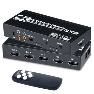 ELEVIEW HDMI �}�g���b�N�X �X�C�b�`���[ 3����2�o�� 4K60Hz HDR�Ή� �I�[�f�B�I�����@�\�t�� (���f�W�^��/3.5mm) HDCP2.3 ���z�� PS5/PS4/Switch2/Fire TV�Ή� �蓮�ؑ� �����R�� EHD-62