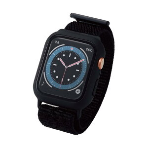 �G���R�� Apple Watch (�A�b�v���E�H�b�`) �P�[�X �J�o�[ �o���h��̌^ 44mm [Apple Watch SE2 SE 6 5 4 �Ή�] �S�ʕی� �K���X �t�@�u���b�N���n �u���b�N AW-20MBCFBBK