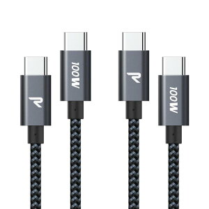 �y2�{�Z�b�g 1m+1m�zRAMPOW USB C �P�[�u�� PD3.0�Ή� 100W/5A �������[�d �f�[�^�]�� �f���h�~ ���ϋv�i�C���� iPhone17/Air/16/16e/15 �[�d MacbookPro/iPad ProAir/G
