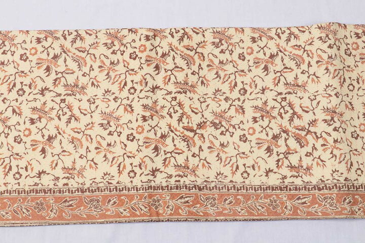 楽天市場】名古屋帯 反物 更紗模様 唐草模様 ベージュ 紬 開き名古屋  