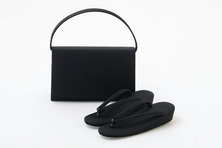 黒の喪のバッグと草履&帯〆帯揚げのセット レトロ 和装喪服