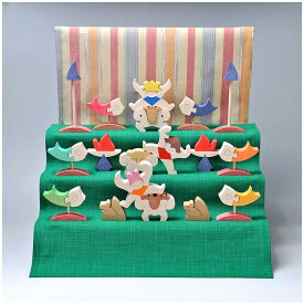 小黒三郎　組み木の五月人形　三童子三段飾り（普通垂幕・緑）