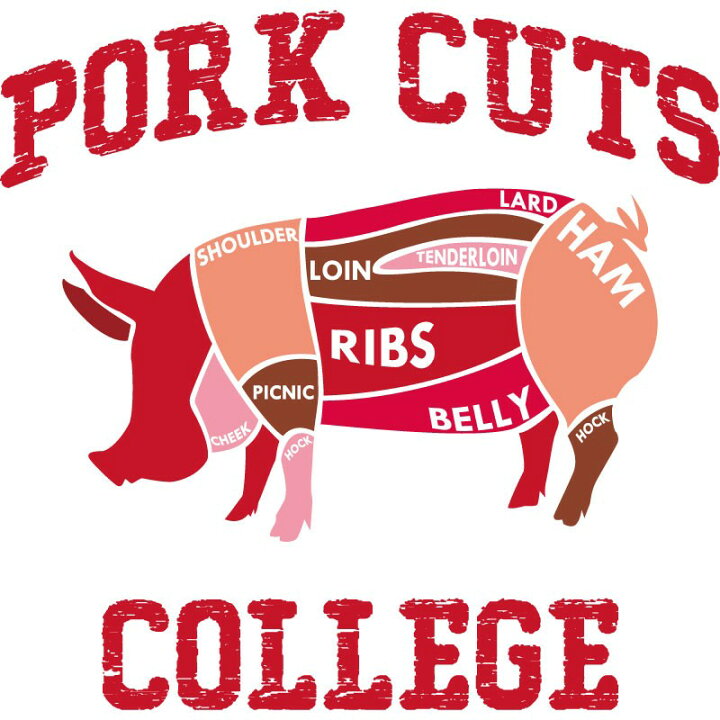 楽天市場 送料無料 ポスト投函 おもしろｔシャツ 文字 ジョーク パロディ Pork Cuts College 豚肉部位 ブタ 動物 イラスト 面白 半袖tシャツ メンズ レディース キッズ おもしろtシャツ屋さん 楽天市場店