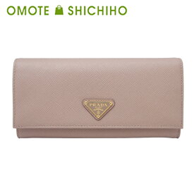 【未使用品】 PRADA プラダ トライアングル 長財布 財布 ウォレット サフィアーノ レザー 1MH132 ピンク ベージュ ゴールド金具 ロゴ レディース 【中古】