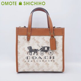 【未使用品】COACH コーチ フィールド トート 22 2way ショルダーバッグ ハンドバッグ PVC ポリッシュドペブルレザー ホースアンドキャリッジプリント ホワイト ブラウン C8456 レディース【中古】