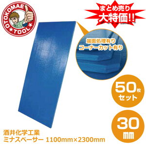 メーカー直送・50枚セット/酒井化学工業ミナスペーサー(青) 30mm×1100mm×2300mm 端面処理有り・コーナーカット有り
