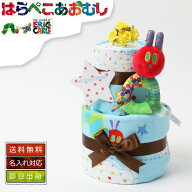 おむつケーキ 男の子 女の子 出産祝い はらぺこあおむし ブルー ピンク バスタオル 名入れ 刺繍入り 名前…