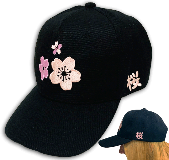 サクラ！！値下げ！しーちゃんキャップ黒あご紐つき - 帽子