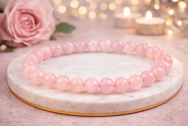 ローズクォーツ／ストレッチブレスレット／8mm玉／長さ: 18.5センチ