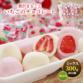 プレゼント 贅沢まるごと苺ピンクチョコ×ホワイトチョコ どっさり300g いちご（150g×2袋） お配りに便利な個包装 送料無料 バレンタイン ホワイトデー お菓子 プチギフト 内祝い おためし お試し