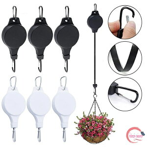 ガーデンプーリーフック 植物滑車 3PC ブラック 調整可能植物ハンガー 屋内屋外伸縮可能懸垂植物フック 伸縮式高低簡単に触れて天井フック 吊るし花籠植木鉢の鳥の餌器 ホワイト