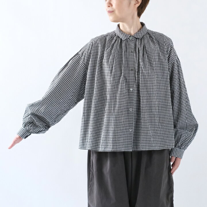 楽天市場】mizuiro ind ミズイロインド チェックギャザーネックシャツ 