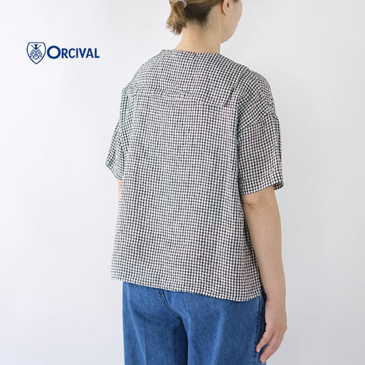 新品未使用ORCIVAL リネンチェック ラウンドカラー チェックシャツ 