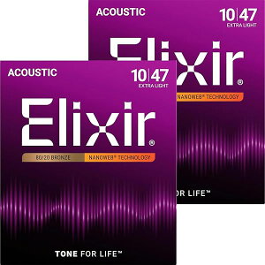 Elixir �G���N�T�[ �A�R�[�X�e�B�b�N�M�^�[�� NANOWEB 80/20�u�����Y Extra Light .010-.047#11002 2�Z�b