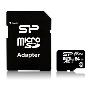 �V���R���p���[ microSD �J�[�h 64GB class10 UHS-1�Ή� �ő�Ǎ�85MB/s �A�_�v�^�t �i�u���b�N SP064GBST