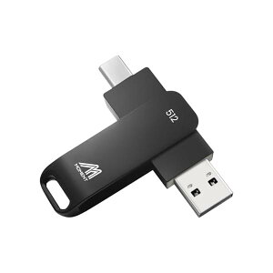 512GB �|�[�^�u��SSD USB-A/Type-C ���Ή� 360�x��]�� USB3.2 Gen1 SSD�O�t���y�ő�Ǎ�530MB/s�z