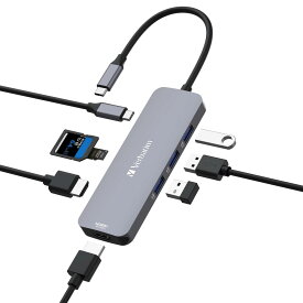 バーベイタム(Verbatim) PD急速充電対応 USB Type-Cハブ 8 in 1 最大85W USB Power Delivery 対応 USB-Cポート 4K出力対応(60Hz) 5GbpsデータHDMI 8K(30Hz) HDMI 4K(30Hz) USB-A 3.0 ×3 SD (3.0) Micro SD (3.0) 32151