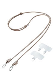 エレコム スマホ ショルダーストラップ 肩掛け 首掛け ストラップホルダー2種類付き レザー 丸紐 4mm グレージュ P-STSDH2LR04GY