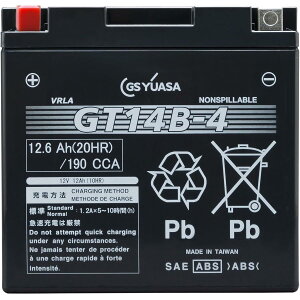 GS YUASA �W�[�G�X���A�T �V�[���h�^ �o�C�N�p�o�b�e���[ �t���[�d�� GT14B-4