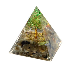 オルゴナイト ピラミッド 招財樹 ツリー 天然石 さざれ ラブラドライト ペリドット 幅 約5cm orgonite pyramid 置物 パワーストーン 送料無料 母の日 贈り物 ギフト プレゼント