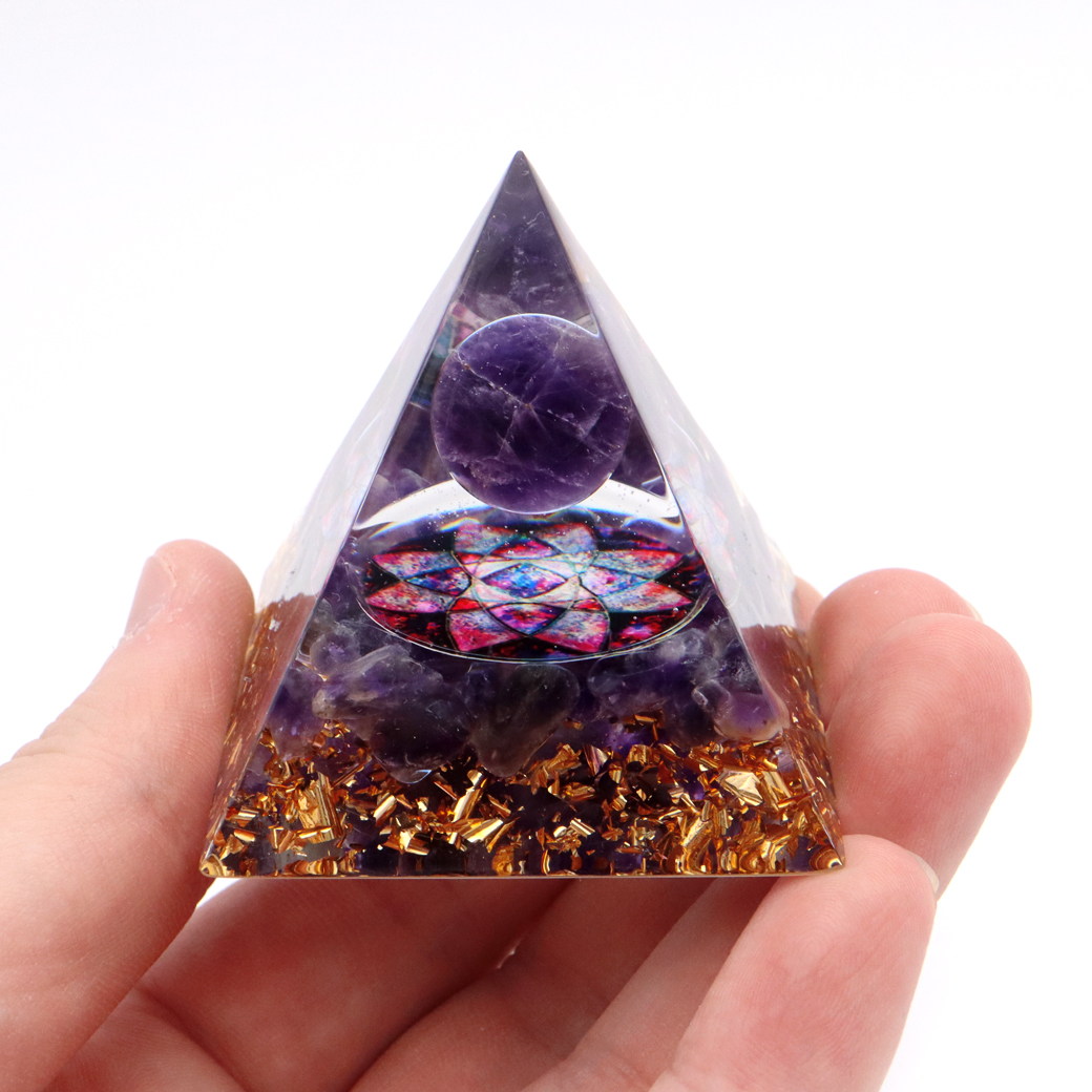 SALE オルゴナイト ピラミッド アメジスト 丸玉入り チャクラ 紫水晶