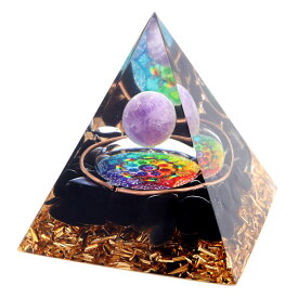 オルゴナイト ピラミッド アメジスト 丸玉入り オブシディアン さざれ 紫水晶 曼荼羅 orgonite pyramid 置物 天然石 パワーストーン 浄化 送料無料 母の日 贈り物 ギフト プレゼント