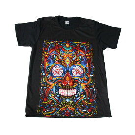 【送料無料】MAO MAO プリントTシャツ ブラック メンズ ドクロ スカル メキシコ ガイコツ バイク ハードロック バンド フェス 音楽 カワイイ おしゃれ ストリート系 カッコイイ クール インナー 柄物 半袖 M/L/XLサイズ 大きいサイズ