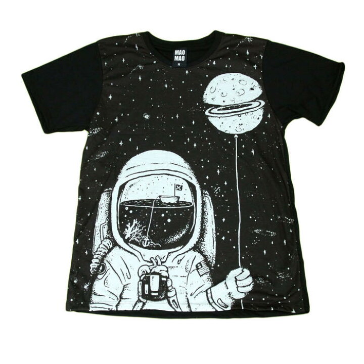 楽天市場 送料無料 Mao Mao プリントtシャツ ブラック メンズ 宇宙飛行士 風船 バルーン Nasa Jaxa おもしろ実験 インパクト抜群 スペース 地球 カワイイ おしゃれ ストリート系 カッコイイ クール インナー 柄物 半袖 M L Xlサイズ メンズファッションone Sky