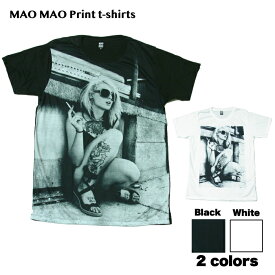 【送料無料】MAO MAO プリントTシャツ ブラック ホワイト メンズ セクシーガール パンク ロック タトゥー カワイイ おしゃれ ストリート系 カッコイイ クール インナー 柄物 半袖 M/L/XLサイズ