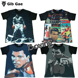 【送料無料】 Gib Gae モハメド・アリ プリントTシャツ ブラック メンズ ボクシング プロボクサー パンチ ノックアウト スター ヒーロー アメリカ おもしろプリント おしゃれ スケーター ストリート系 M/L/XLサイズ 半袖