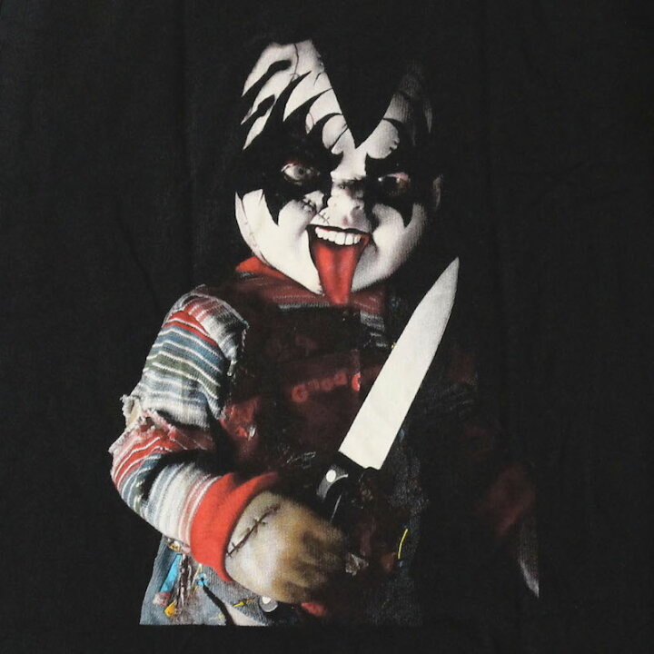 楽天市場 送料無料 チャッキー ホラー映画 コットンtシャツ ブラック メンズ チャイルドプレイ Chucky Kiss 仮装 コスプレ バンド メイク アメリカ おもしろ おしゃれ かっこいい ストリート系 クール 半袖 M L Xlサイズ 男女兼用 ユニセックス ブラック メンズ