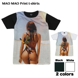 【送料無料】MAO MAO プリントTシャツ セクシーガール ブラック ホワイト メンズ Tバック 水着 ビーチ 海 シュノーケリンング エロかわいい おしゃれ ストリート系 カッコイイ クール インナー 柄物 半袖 M/L/XLサイズ