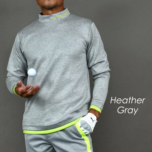 送料無料【パシャ売りサンプル在庫処分】難ありアウトレット/フェイクレイヤードネオンカラー切替エアーポンチ素材長袖モックネックゴルフシャツ/杢グレー/Lサイズ(S-S885998)メンズ 在庫処