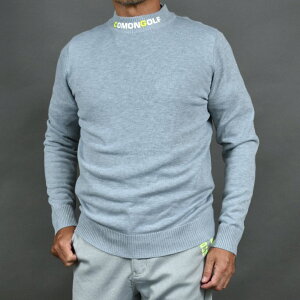 送料無料【パシャ売りサンプル在庫処分】アウトレット/長袖モックネック ラバーロゴ モックネック ゴルフニットセーター/杢グレー/Lサイズ(S-S886084)メンズ 在庫処分 サンプル 返品不可 サン