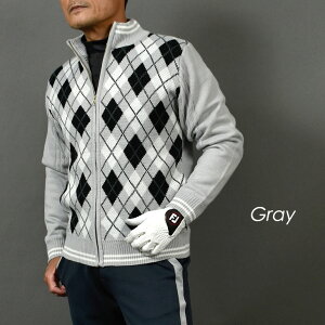 送料無料【パシャ売りサンプル在庫処分】アウトレット/アーガイルチェック柄フルジップゴルフニットセーター/グレー/Lサイズ(S-S886085)メンズ 在庫処分 サンプル 返品不可 サンタリート CG-ST