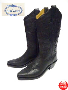 USA「OLD WEST」 レディース オールドウエスト Old West レディース  ブラック オーバーレイ  ウエスタンブーツ 【ブラック】 本革 牛革 カウボーイブーツ レザーブーツ 刺繍 ステッチ 乗馬