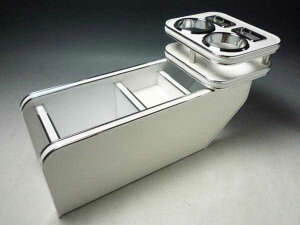 【売り切り! お買い得】70系ノア、ヴォクシー コンソールボックス ホワイト WHxシルバー カップ携帯2個仕様 カスタム カスタムパーツ 車内収納 高級感 インテリア性 ドリンクホルダー付き 日