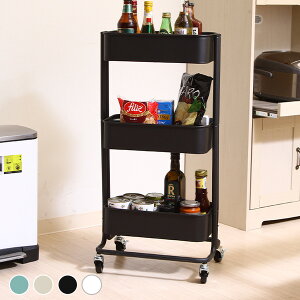 【送料無料】キッチンワゴン キャスター付き バスケット 北欧 おしゃれ 収納 3段 北欧風 キッチン収納 作業台 便利 スリム コンパクト シンプル おしゃれ サイドワゴン リビング 洗面所 軽い