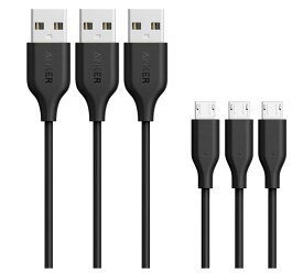 【3本セット】Anker PowerLine Micro USB ケーブル 【急速充電・高速データ転送対応】Galaxy Xperia Android各種 その他USB機器対応 (0.9m×3) テレワーク リモート 在宅勤務 ブラック