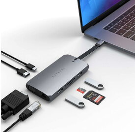 数量限定価格 Satechi On-The-Go 9-in-1 USB-Cハブ 増設 (スペースグレイ) 4K@60Hz HDMI出力 100W PD充電 VGAモニター出力 イーサネット LAN ポートSD/MicroSDカードリーダー 2*USB-A 5Gbps高速転送 USB-Cデータポート(MacBook Pro, iPad Proなど対応)