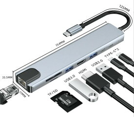 マルチ USB-Cハブ 8-in-1 (MacBook Pro/M1, MacBook Air2018以降, 2020 iPad Air, iPad Proなど対応)