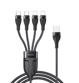 4in1 充電ケーブル USB-A to Type-C Lingtling ダブルタイプC/ダブルライトニング 2.4A 急速充電 iOS/Android 同時給電可能 小型ヘッド ムービー鑑賞 アルミ TPE 高耐久ナイロンメッシュ編み 断線防止