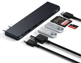 Satechi USB-C Pro ハブ スリム (ミッドナイト) 多機能USB4, 4K 60Hz 出力, USB3.2 Gen 2, SD/MicroSDカードリーダー, 100W PD充電, USB-A 10Gbps高速転送 USB-Cデータポート (MacBook Pro/Air M2 M3など対応)